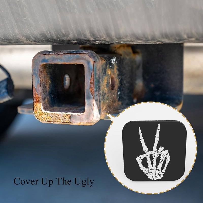 Tnomchey Skeleton Hand 2X2 Hitch Cover Black Peace Sign Vintage Victory Bone Gesture Gesture Square Tow Hitch Dust Plug Rubber Receiver Tube Hitch Plug Compatible with Car Accessories for Men Women - Image 4